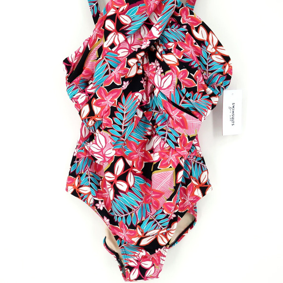 Swimsuits For All Plus Size 20 One Piece Swimsuit Pink Blue Floral New with Tags - Picture 6 of 13